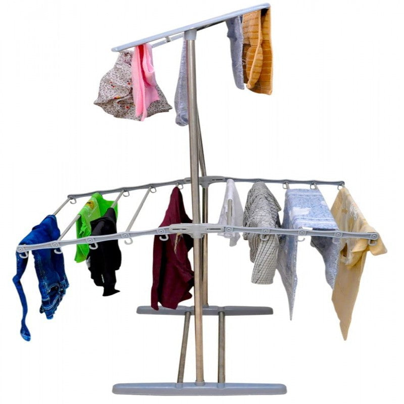 Double Layer Stainless Steel Clothes Rack, Multifunctional 2 Layer Foldable Cloth Dryer Stand Rack, Hanging Storage Wardrobe Double Layer Stainless Steel Clothes Rack, Multifunctional 2 Layer Foldable Cloth Dryer Stand Rack, Hanging Storage Wardrobe